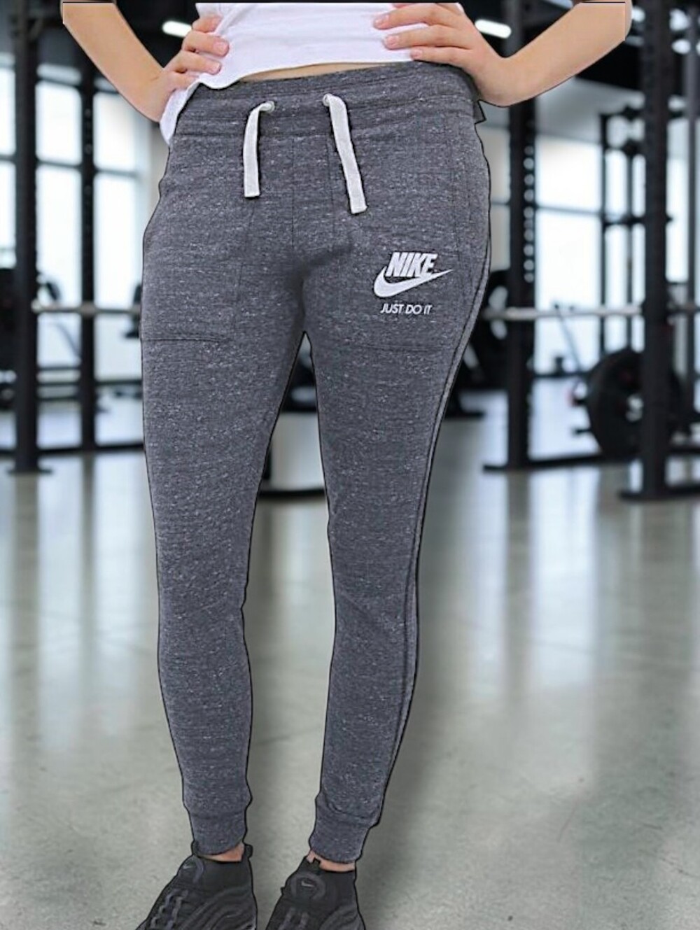Nike Women's Gray Sportswear Vintage Pants w/ White Nike Logo & Side Pockets L - Picture 6 of 10